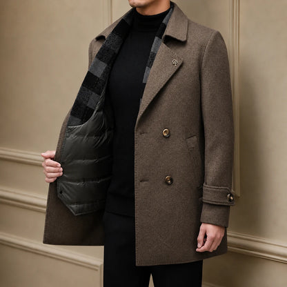 Layered Wool-Blend Overcoat