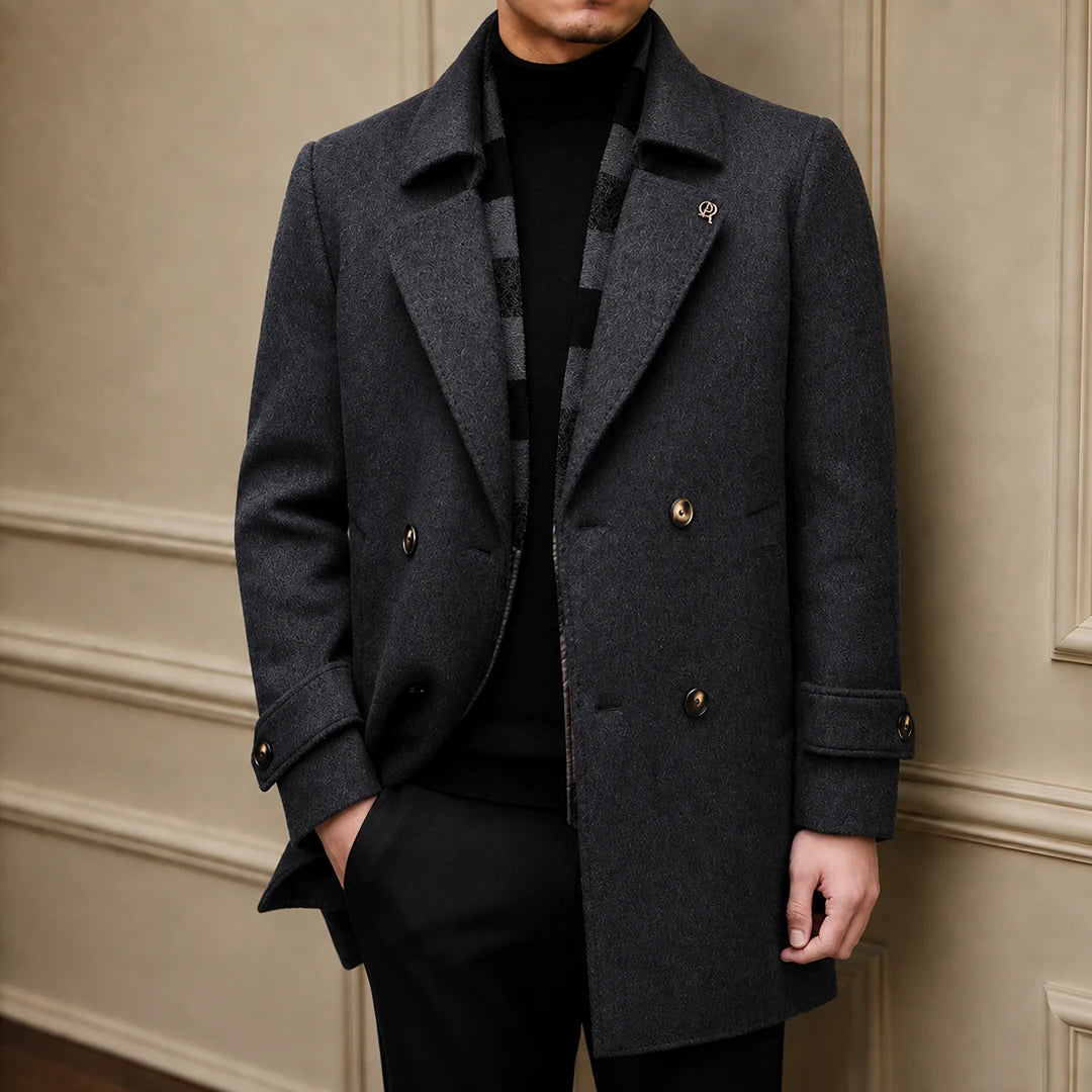 Layered Wool-Blend Overcoat