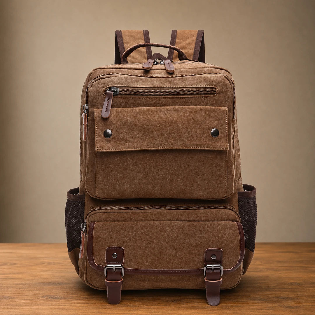 Multi-Pocket Canvas Backpack