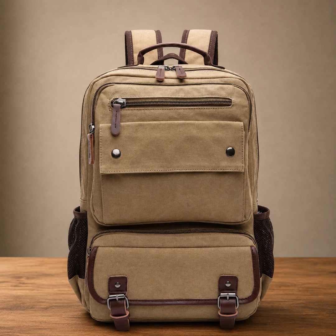 Multi-Pocket Canvas Backpack