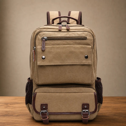 Multi-Pocket Canvas Backpack