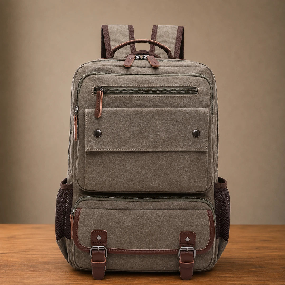 Multi-Pocket Canvas Backpack