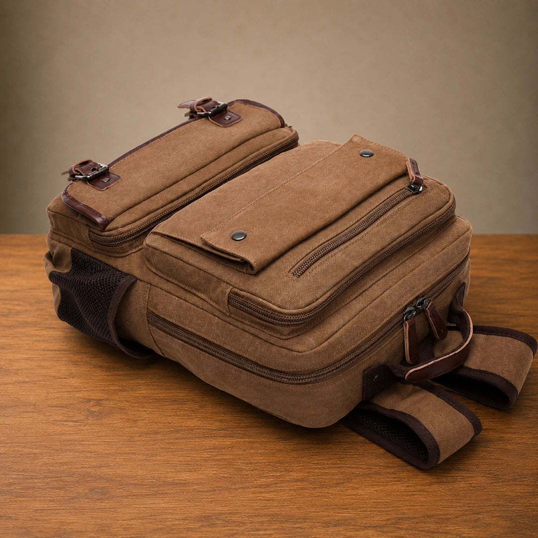 Multi-Pocket Canvas Backpack