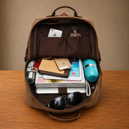 Multi-Pocket Canvas Backpack