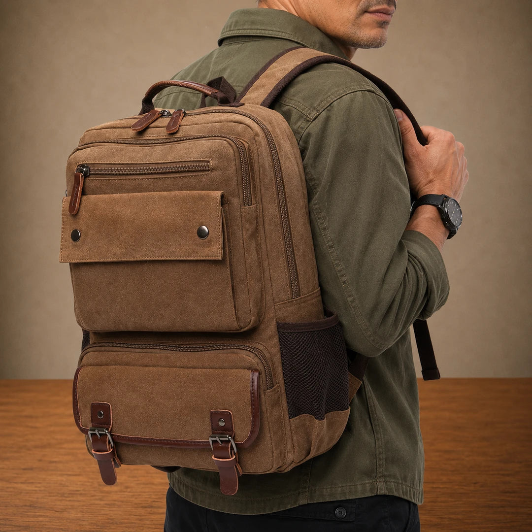 Multi-Pocket Canvas Backpack