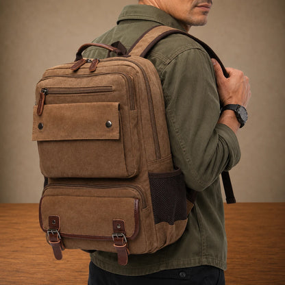 Multi-Pocket Canvas Backpack
