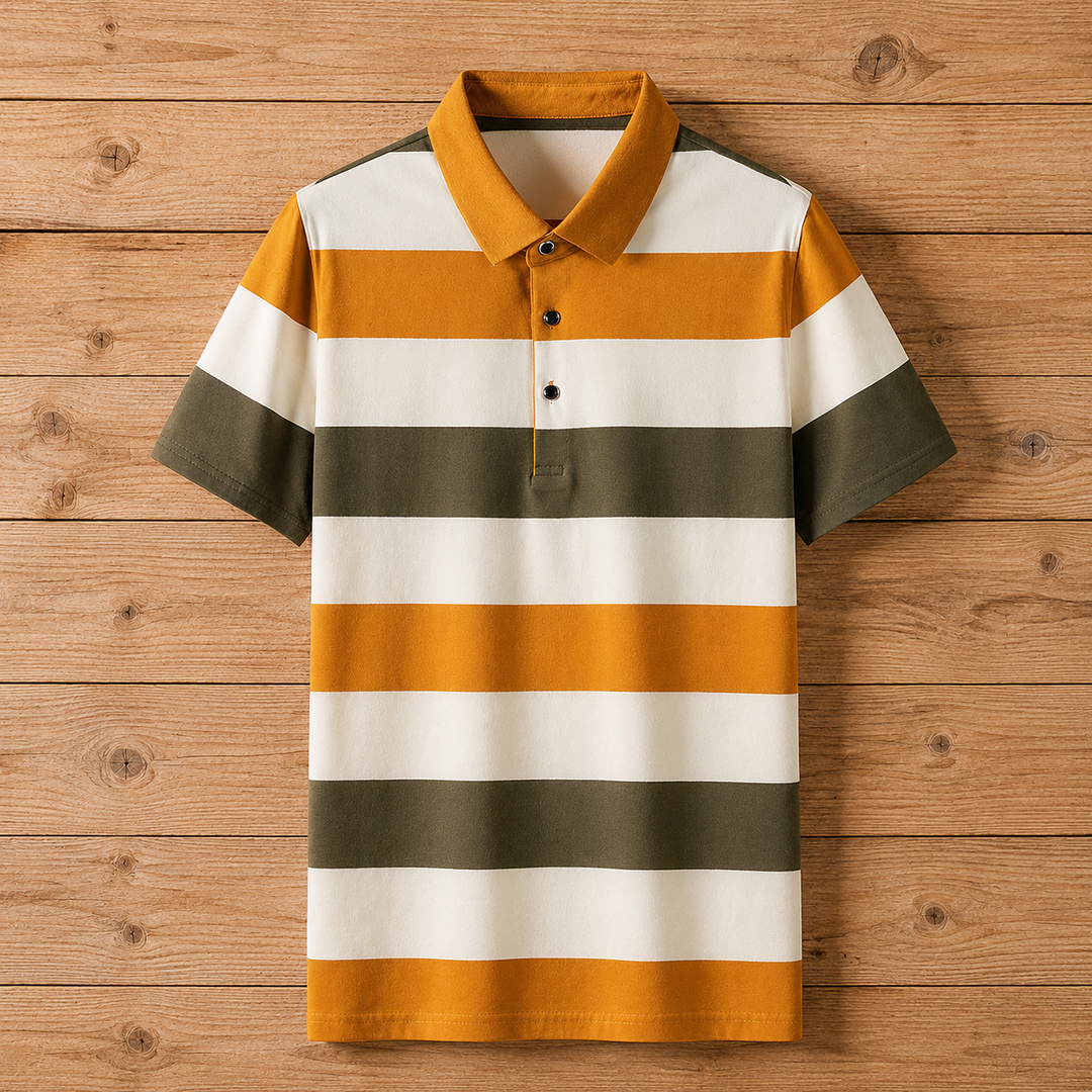 Striped Knit Polo Shirt