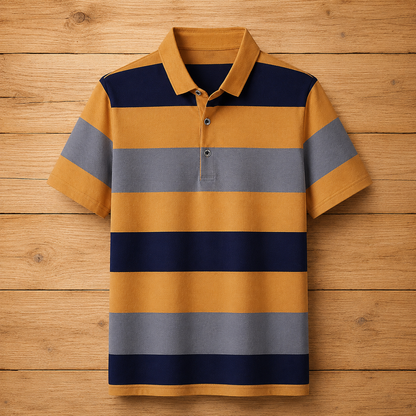 Three-Button Striped Polo Shirt