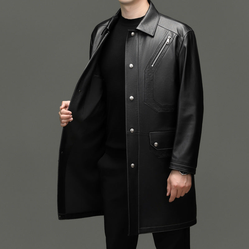 Classic Leather Windbreaker Coat