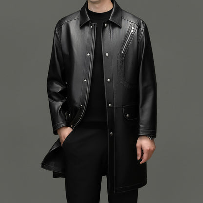 Classic Leather Windbreaker Coat