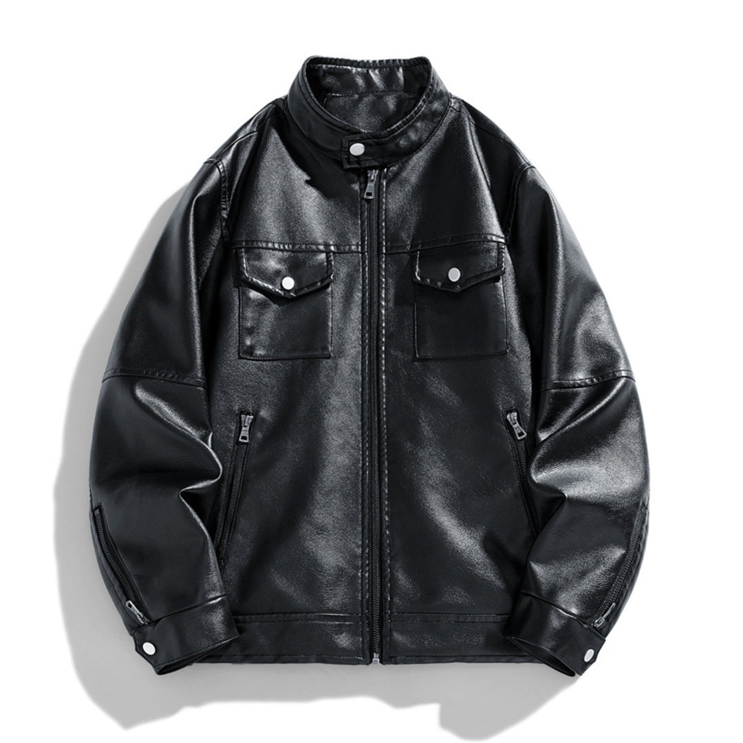 STAND COLLAR LEATHER JACKET