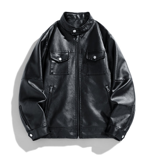 STAND COLLAR LEATHER JACKET