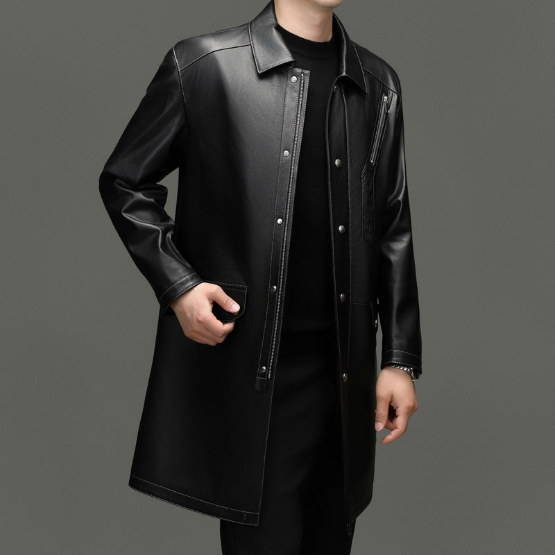 Classic Leather Windbreaker Coat