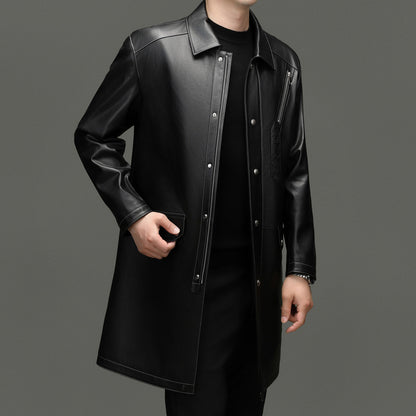 Classic Leather Windbreaker Coat