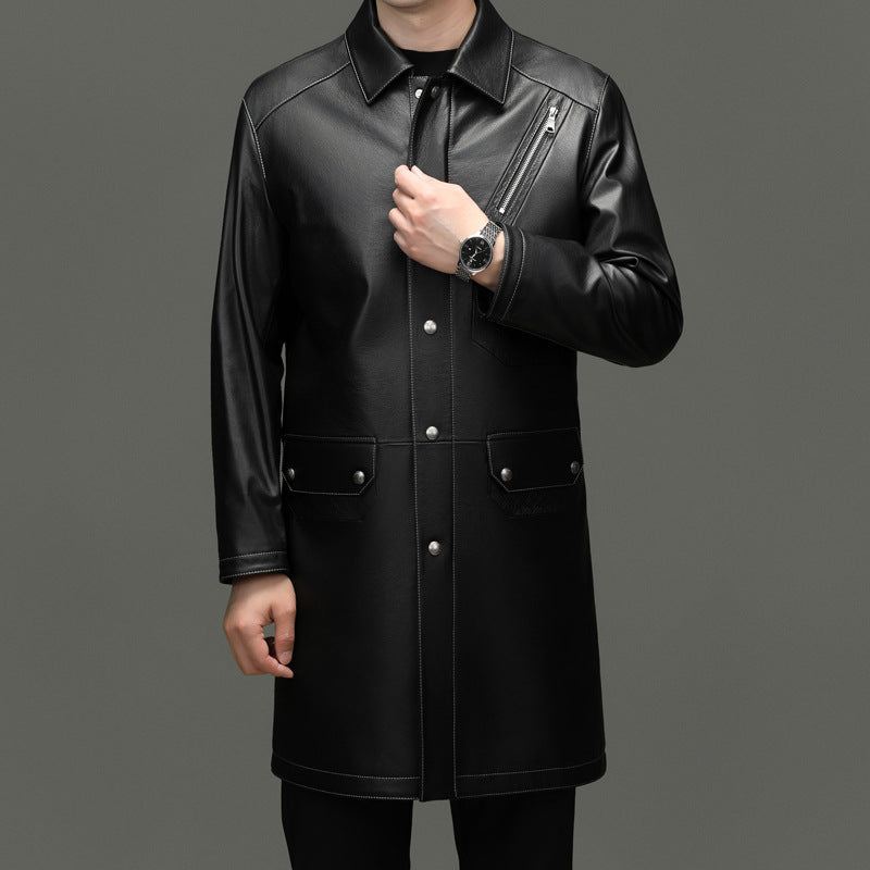 Classic Leather Windbreaker Coat