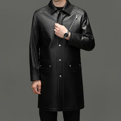Classic Leather Windbreaker Coat