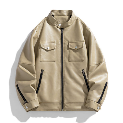 STAND COLLAR LEATHER JACKET