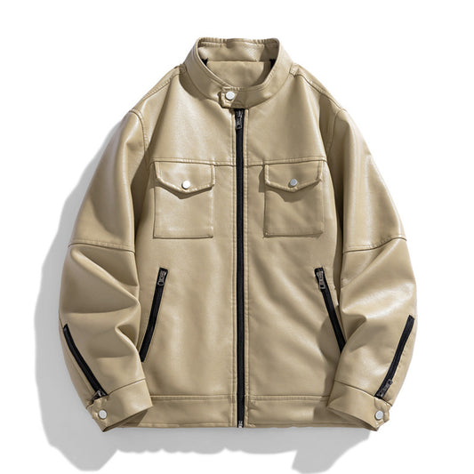 Stand Collar Leather Jacket