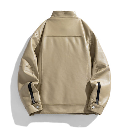 STAND COLLAR LEATHER JACKET