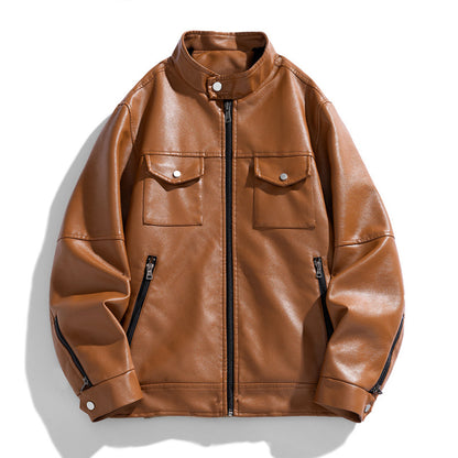 STAND COLLAR LEATHER JACKET