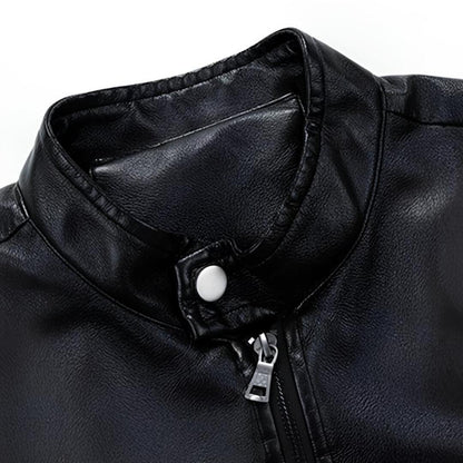 STAND COLLAR LEATHER JACKET