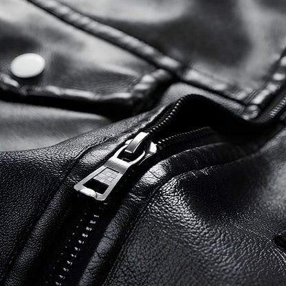 STAND COLLAR LEATHER JACKET