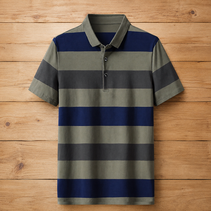 Three-Button Striped Polo Shirt