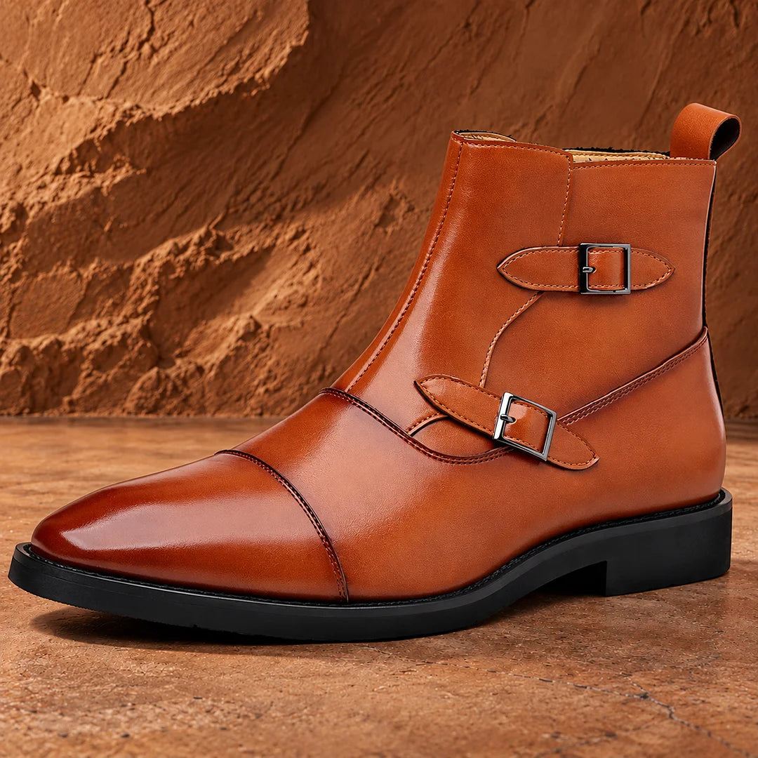 Polished Buckle Ankle Boots