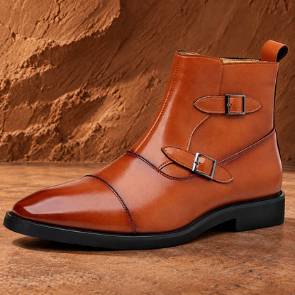Polished Buckle Ankle Boots