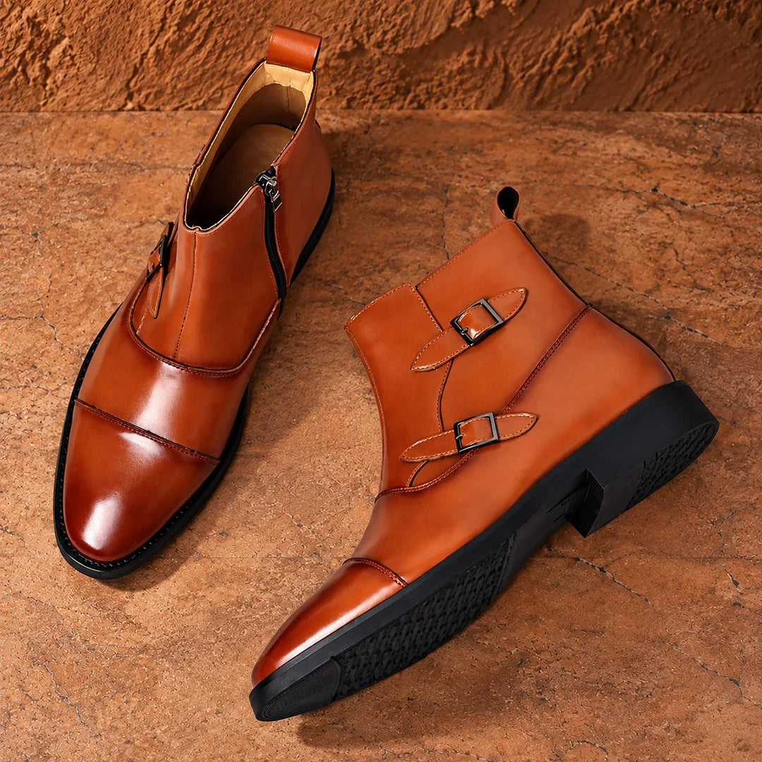 Polished Buckle Ankle Boots