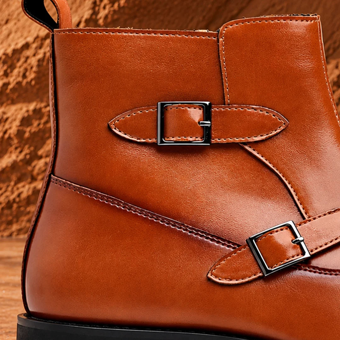 Polished Buckle Ankle Boots