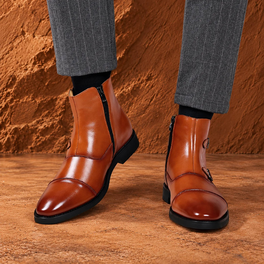 Polished Buckle Ankle Boots