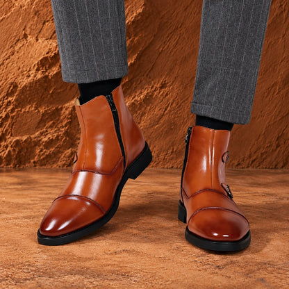 Polished Buckle Ankle Boots