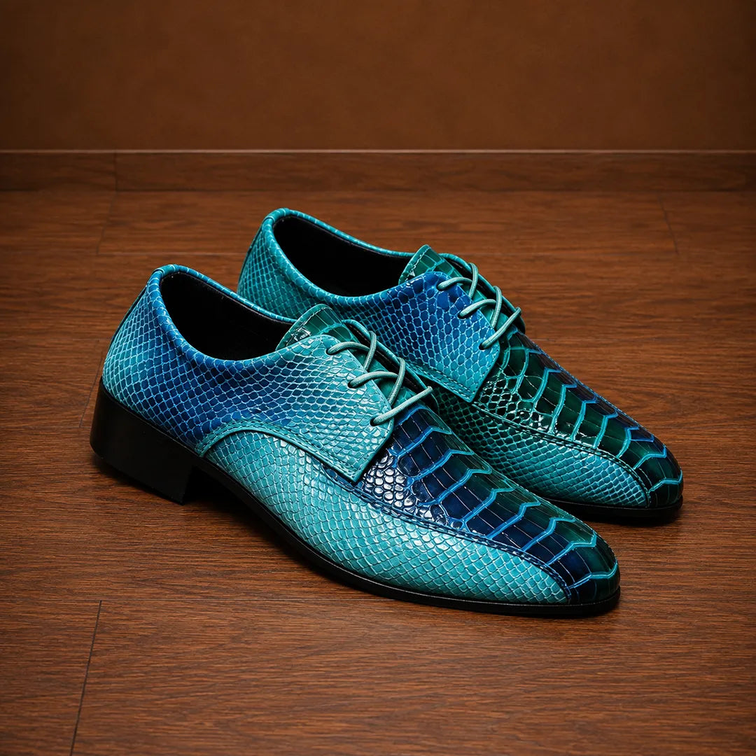 Reptile-Print Lace Dress Shoes