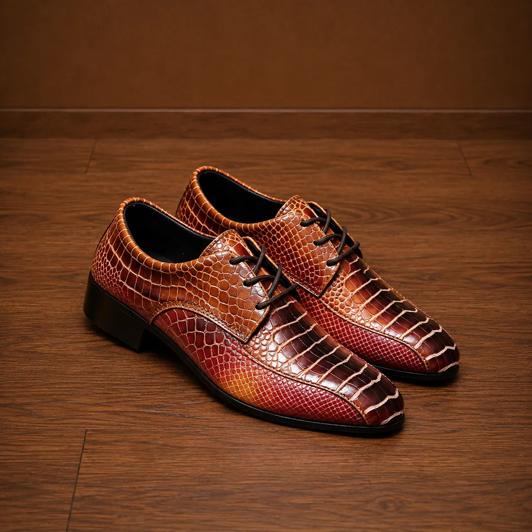 Reptile-Print Lace Dress Shoes