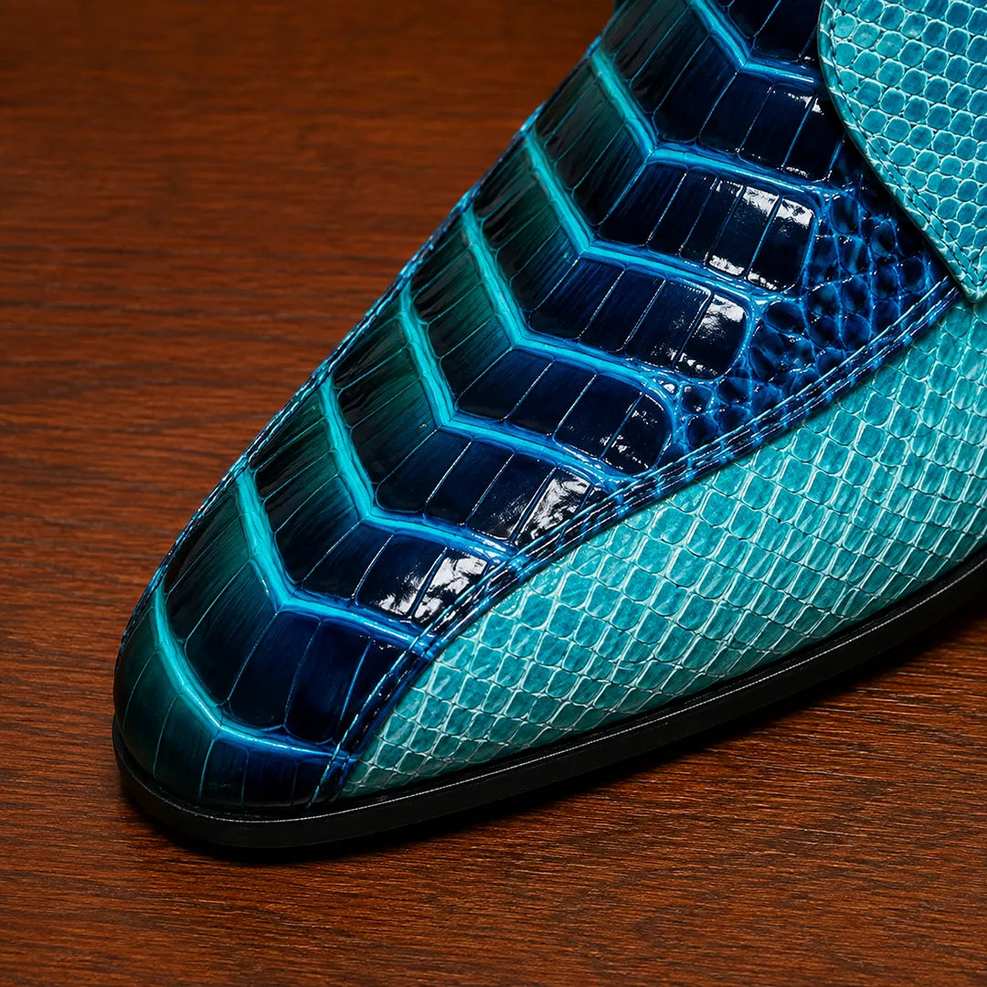 Reptile-Print Lace Dress Shoes