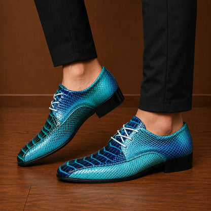 Reptile-Print Lace Dress Shoes