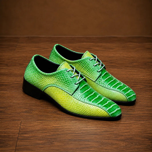 Reptile-Print Lace Dress Shoes
