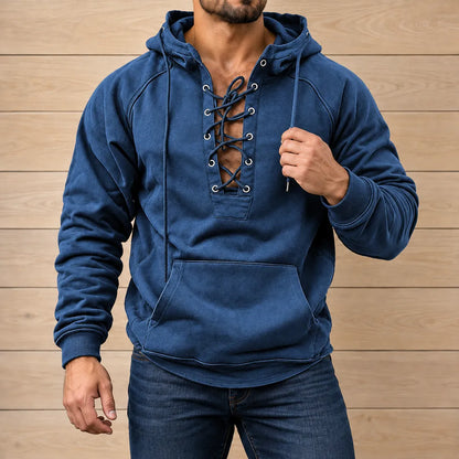 Rugged Lace-Up Front Hoodie