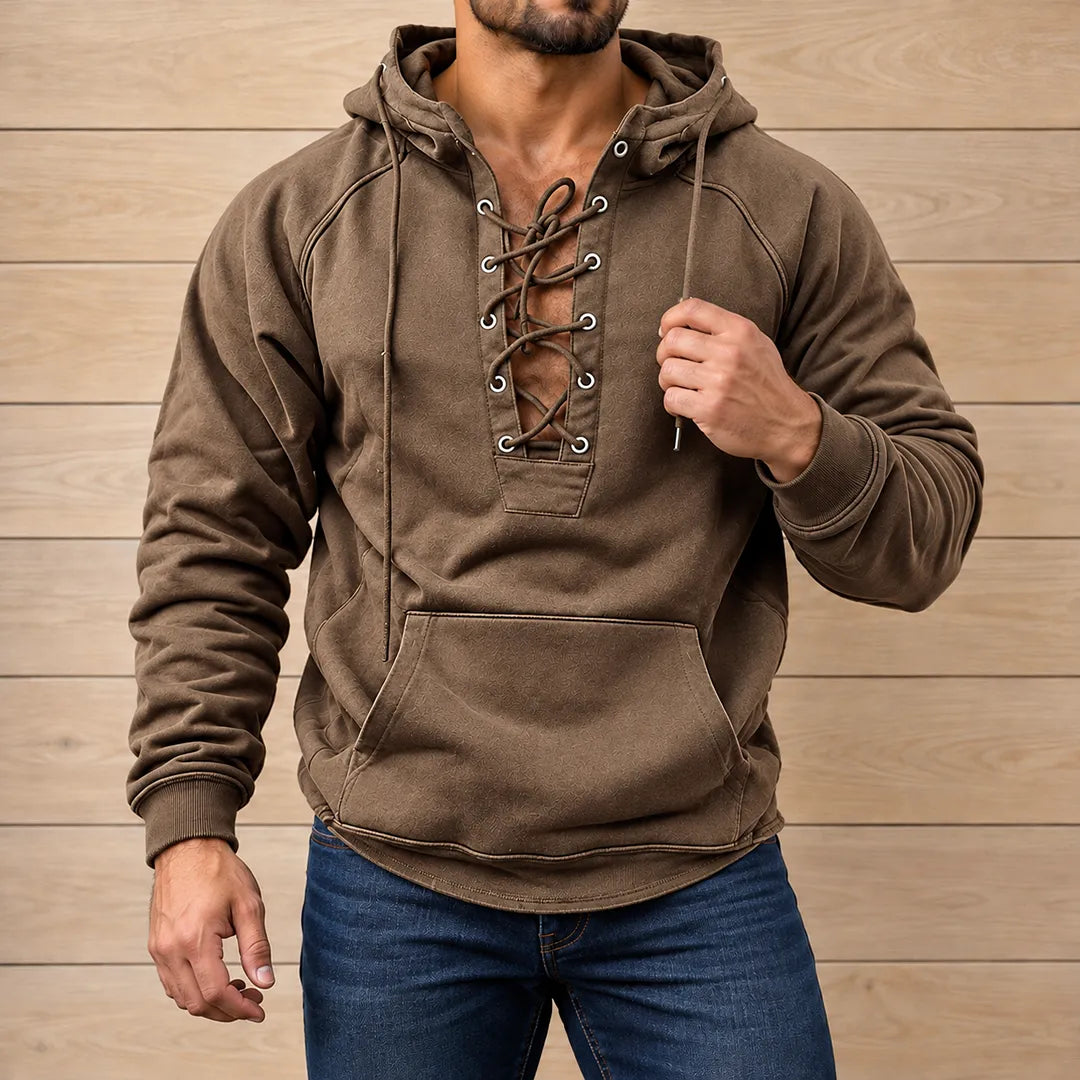 Rugged Lace-Up Front Hoodie