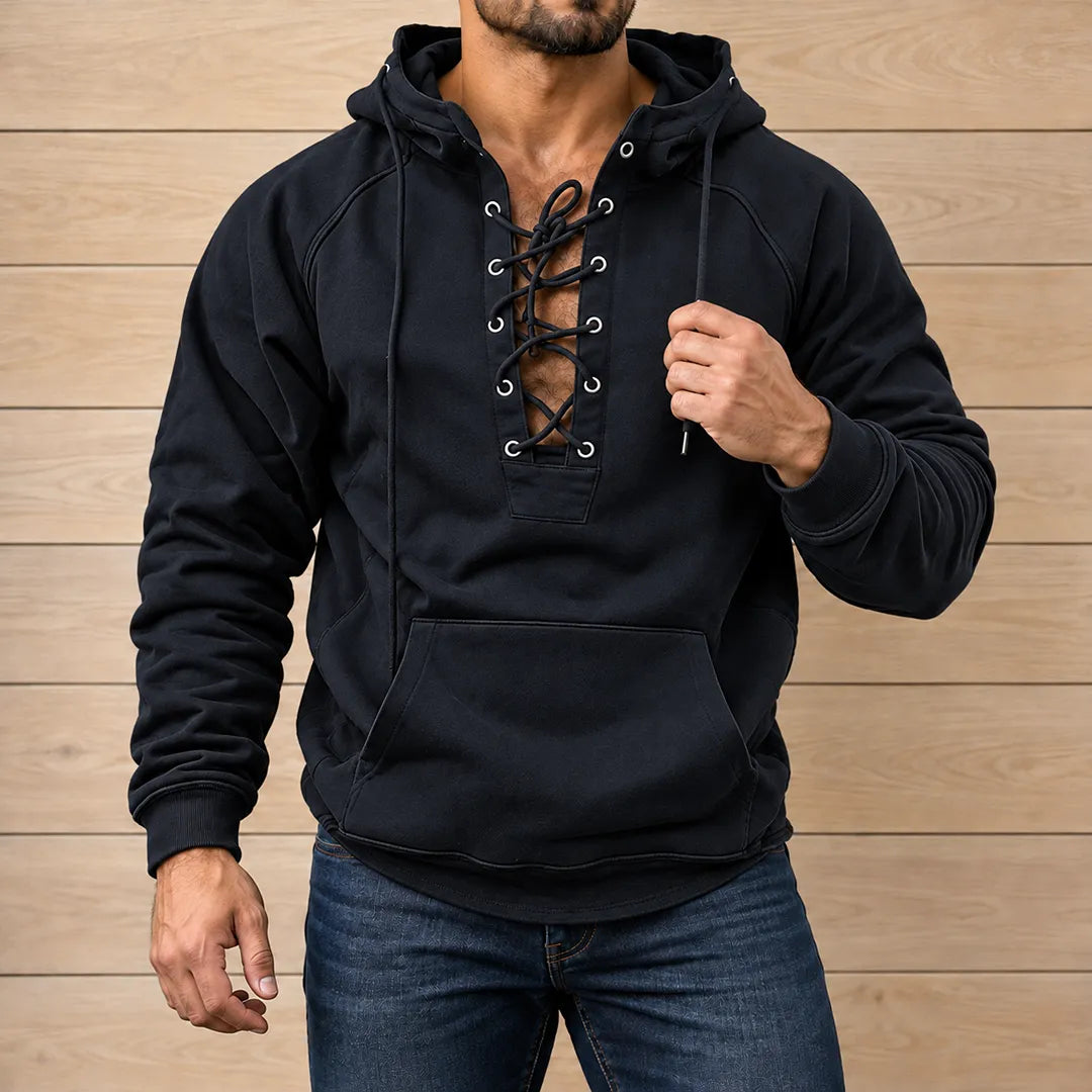 Rugged Lace-Up Front Hoodie