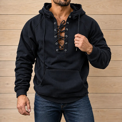 Rugged Lace-Up Front Hoodie