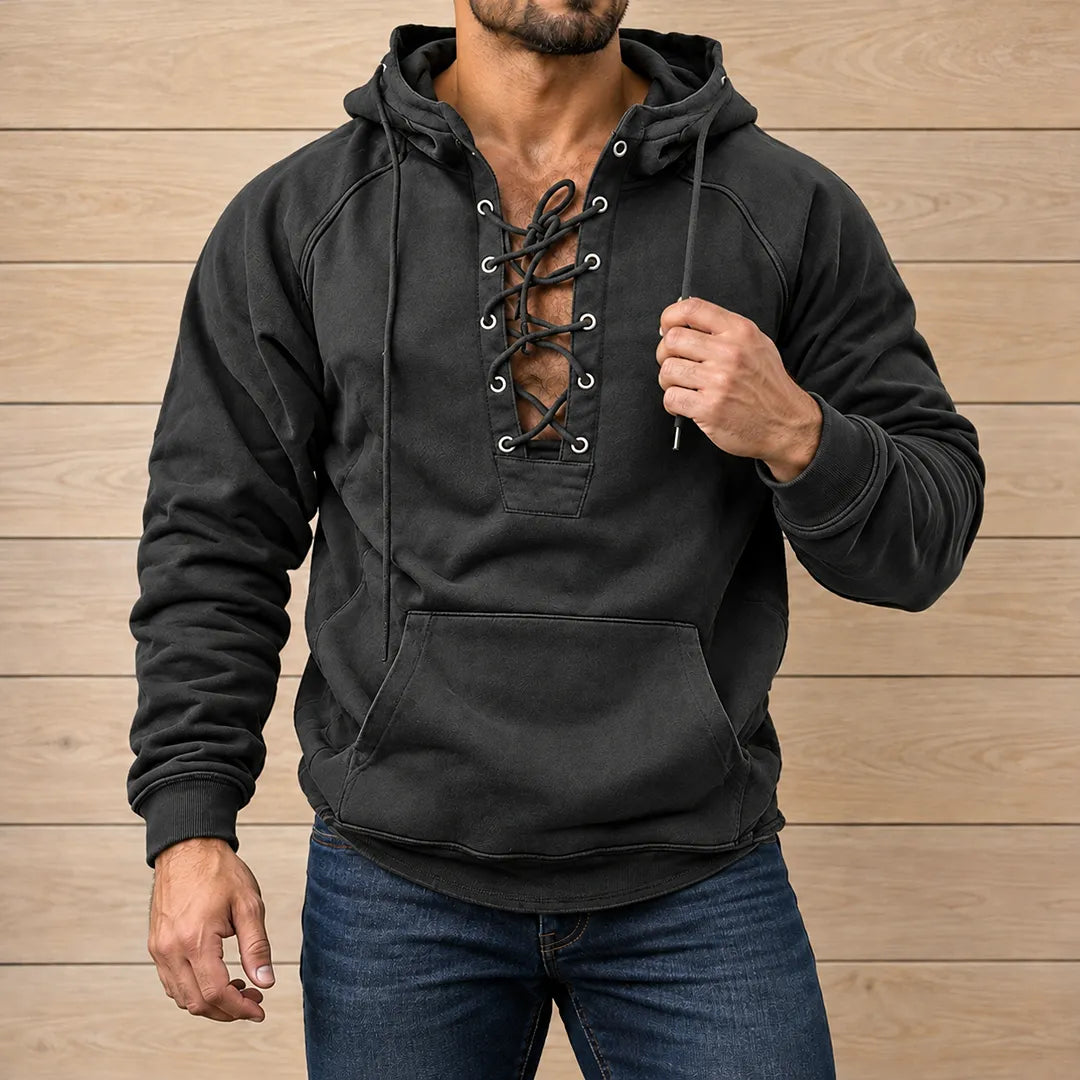 Rugged Lace-Up Front Hoodie