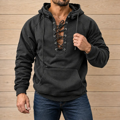 Rugged Lace-Up Front Hoodie