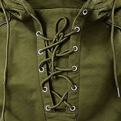 Rugged Lace-Up Front Hoodie