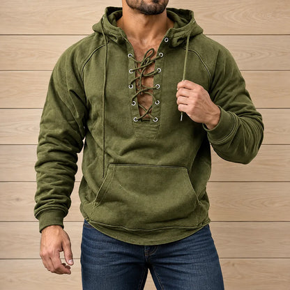 Rugged Lace-Up Front Hoodie
