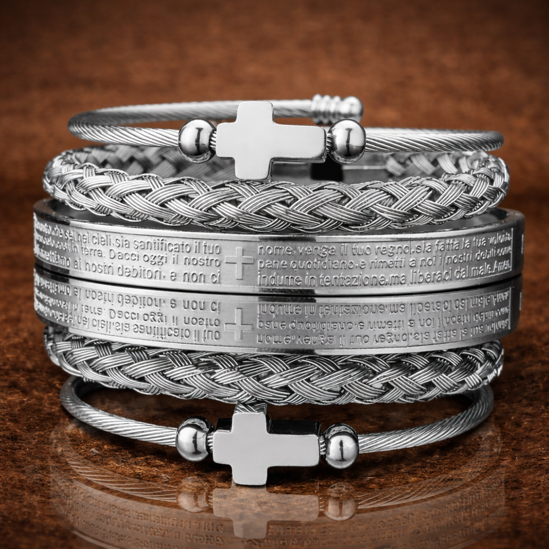 Cross Steel Bracelet Set