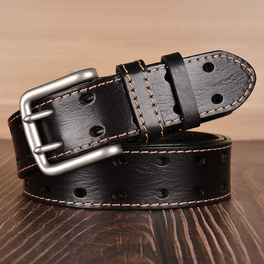 DOUBLE-NEEDLE LEATHER BELT