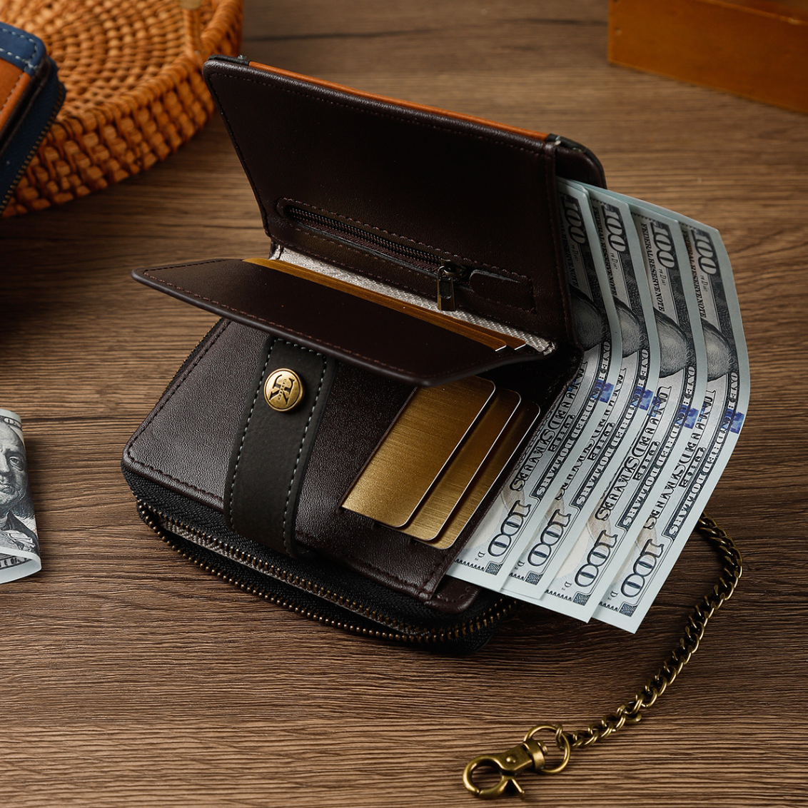 BUCKLE CHAIN LEATHER WALLET