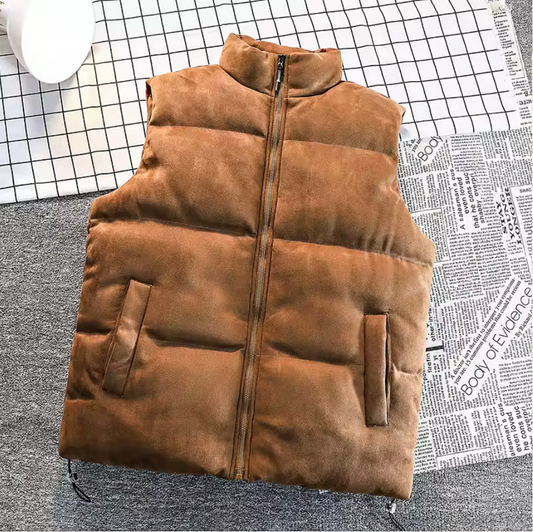 SUEDE HIGH-NECK DOWN VEST